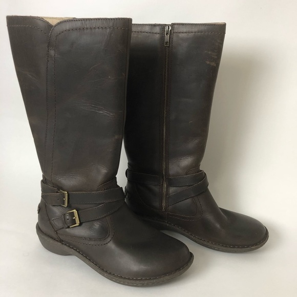 COPY - UGG ROSEN BELTED BUCKLE BROWN LEATHER BOOT with WOOL LINING size 9 - Picture 4 of 8